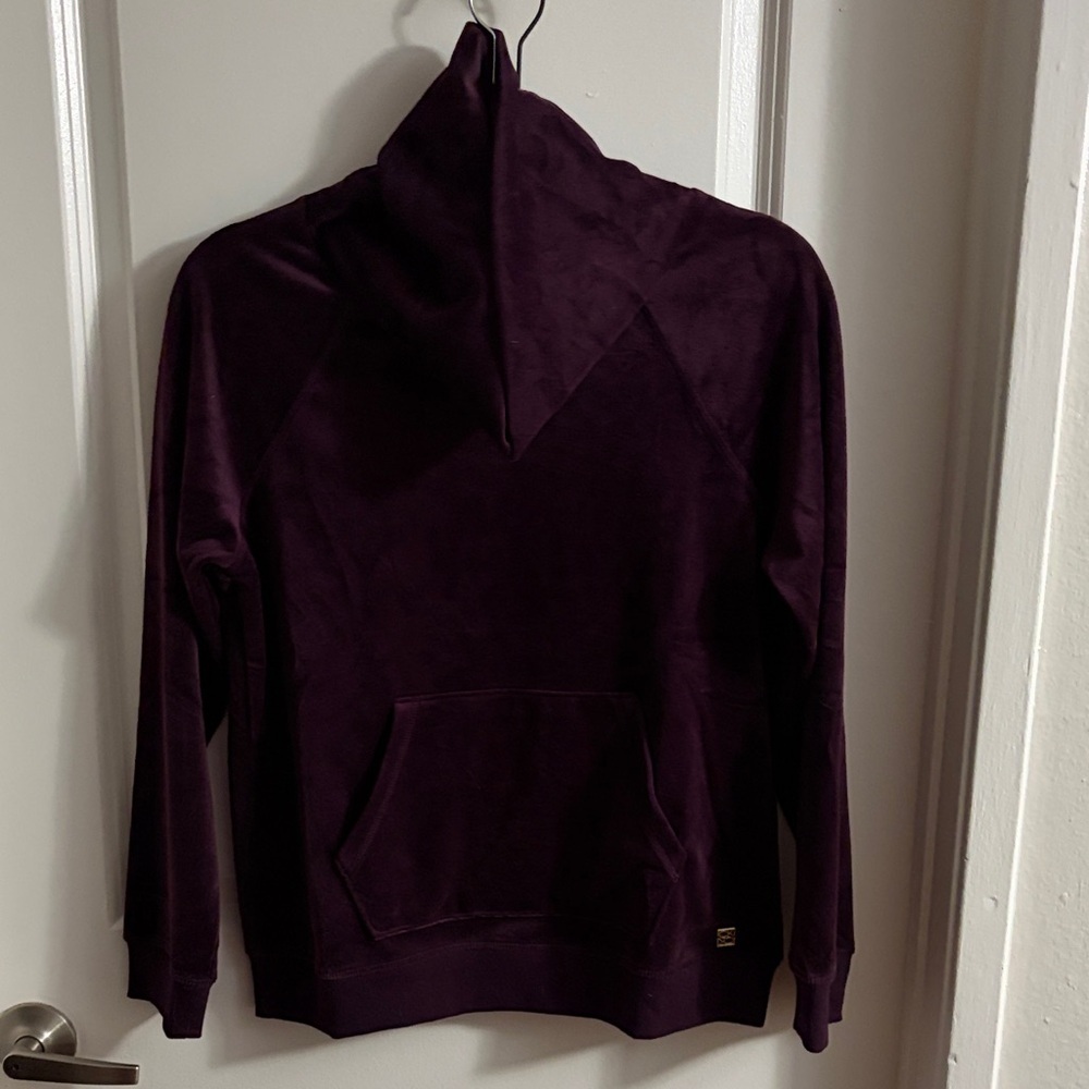 Purple Cowl Neck Velvet Sweater with Front Pocket